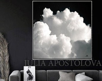 55'' BLACK WHITE ART Cloud Painting Minimalist Wall Art Cloud Canvas Print Abstract Large Cloud Art for Office Decor Trend Art Gift for Him