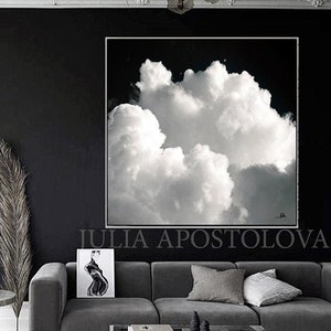 55'' BLACK WHITE ART Cloud Painting Minimalist Wall Art Cloud Canvas Print Abstract Large Cloud Art for Office Decor Trend Art Gift for Him image 1