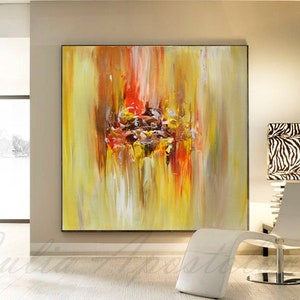 Bright Yellow Brown Art, Abstract Painting, Modern Boho Decor, Minimalist Art Boho Chic Style, Large Canvas Art by Julia Apostolova image 3