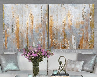 Gray and Gold Neutral Art - Oversized Original Abstract Painting, Contemporary Minimalist Wall Art by Julia Apostolova