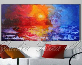 Sunset painting Seascape Art Large Canvas Art Ocean Abstract Painting Large Print for Livingroom or Office Home Wall Decor Julia Apostolova