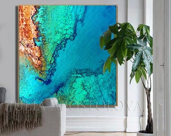 Turquoise Wall Art, Abstract Ocean Art, Turquoise Wall Decor, Coastal Wall Art, Water Print, Large Blue Art, Ocean Canvas Art, Office Decor