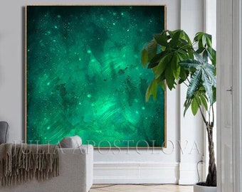 Emerald Art, Abstract Painting, Minimalist Art, Large Canvas Art, Green Print from Original Painting, Emerald Green Wall Art Decor, by Julia