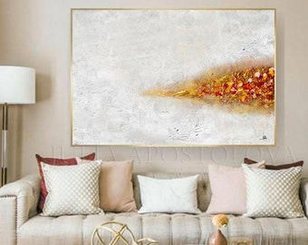 Minimalist Japandi Abstract Wall Art | Large 3D Painting in Gold & White | Handmade Original Textural Artwork by Julia Apostolova