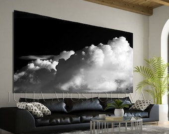 80'' Large CLOUD PAINTING Black and White Cloud Wall Art Minimalist Painting Print Dramatic Cloud Canvas Modern Painting Wall Decor by Julia