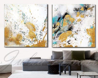 Abstract Watercolor Art, Gold Leaf Painting, Gold Canvas Art, Gold Black White Art, Extra Large Wall Art Canvas, Modern Paintings by Julia