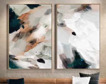 Two Extra Large Abstract Paintings, Boho Wall Art, Beige Wall Art Neutrals and Earth Tones, Large Scale Art, Acrylic Art Prints by Julia