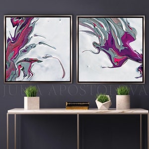 Large Abstract Canvas Art Modern Wall Art Print Set in White Purple Elegant Living Room Decor image 8