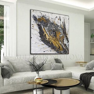 Black White Gold Leaf Art, ORIGINAL PAINTING, Abstract Painting, Gold Silver Leaf Art Extra Large Art Contemporary Art Luxury Wall Art Decor image 9