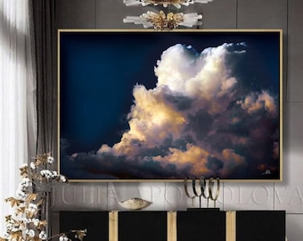 80'' CLOUD PAINTING Stormy Clouds Wall Art Minimalist Painting Print Cloud Canvas & Modern Dramatic Abstract Painting Large Cloud Wall Art