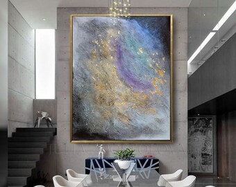 54'', Original Painting, Gold Leaf Wall Art, Abstract Painting, Minimalist Art, Aesthetic Wall Decor, Textured Painting, by Julia Apostolova