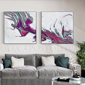 Large Abstract Canvas Art Modern Wall Art Print Set in White Purple Elegant Living Room Decor image 9