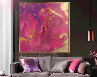 Large Purple Wall Art Fuchsia Painting Pink Gold Abstract Canvas Art for Modern Art Decor and sophisticated Gift for Her by Julia Apostolova