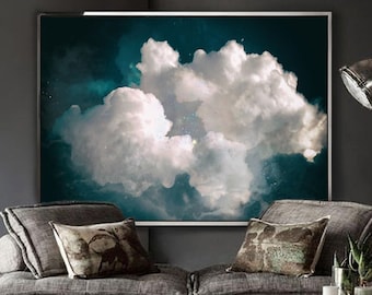 Fluffy Clouds, CLOUD PAINTING, Extra Large Cloud Print, Modern Canvas Art, Abstract Clouds, Large Cloud Wall Art Decor by Julia Apostolova