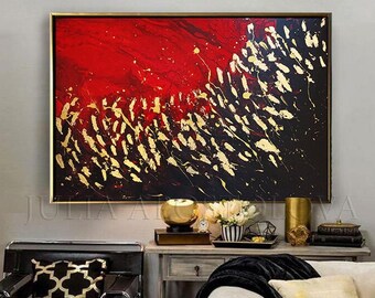 Red Black Gold Art, Large Scale Wall Art, Original Painting, Gold Leaf Abstract Painting, Minimalist Art, Modern Wall Decor Julia Apostolova