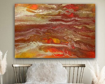 Large Abstract Print Autumn painting, Orange Painting, Huge Gold Wall Art, Copper Artwork, Brown Boho Art, Contemporary, Modern Wall Decor