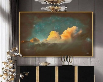 Cloud Abstract Art Teal Wall Art Cloud Painting Print Large Wall Art Cloud Artwork Oversized Art Large Cloud Canvas Art Boho Decor by Julia