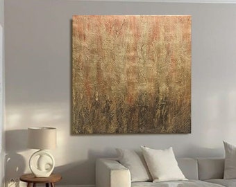 Neutral Wall Art with Shining metallic Gold and Copper - Framed Painting ''Golden Bliss'' for Elegant Home Decor by Julia Apostolova