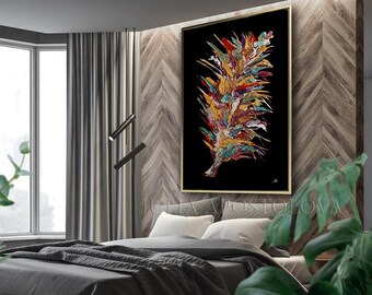 86'' Extra Large Wall Art Canvas Floral Painting Black Wall Art Dark Print with Exotic Colorful Flower Abstract Painting for Trendy Decor