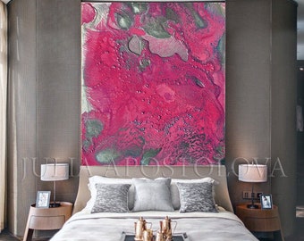 48'', Pink Abstract Art Canvas Painting Print, Pink and Silver Art, Gift for her, Abstract Modern Wall Decor Shining Art by Julia Apostolova