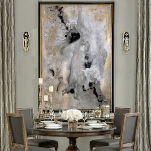 Grande oeuvre d'art murale - PEINTURE À LA FEUILLE D'OR abstraite - Toile d'art murale neutre, décoration luxueuse à la feuille d'or - Julia Apostolova