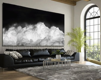 80'', Clouds Painting, Black White Art, Minimalist Canvas, Dark Wall Art, Trendy Gift for Him & Perfect Modern Minimalist Interior Art Decor