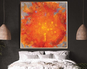 Sunset Painting, Watercolor Abstract Print, Sunrise, Sun Painting, Abstract Canvas Art, Large Print, Orange Painting, orange home wall decor