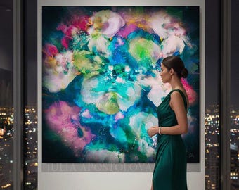 Abstract Floral Painting Colorful Botanical Large Wall Art Canvas Print for Modern or Boho Decor by artist Julia Apostolova