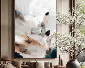 Boho Chic Abstract Wall Art Oversized Painting in Soft Neutals Minimalist  Textured Canvas Original Art Print for Neutral Home Decor by Julia