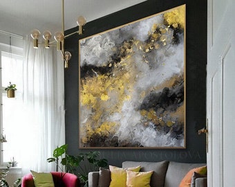 Abstract Art, Modern Art, Oil Painting, Gold and Black Art, Large Wall Art On Canvas, Golden Leaf, Handmade Art, Wall Decor Julia Apostolova