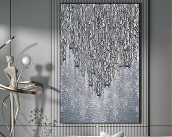 Textured Metallic Silver Wall Art Large Abstract Painting, Minimalist Silver Gray Art Wabi Sabi Home Decor, Unique Original Artwork by Julia