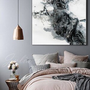 45x45'', Black and White Watercolour Painting, Abstract Print, Large Wall Art, Canvas Art Abstract, Black White Print, Modern Wall Decor image 3