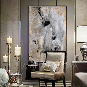 Large Wall Art Abstract GOLD LEAF PAINTING Neutral Wall Art Canvas Gold Leaf Luxury Decor Julia Apostolova image 3
