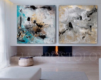 90'', Huge Watercolor Print, Diptych Painting Gold Leaf Abstract Art Print, Extra Large Wall Art Ready to Hang, Huge Art, Julia Apostolova