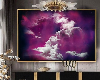 CLOUD PAINTING Fuschia Wall Art Celestial Art Painting Print Dark Purple Magenta Art Abstract Cloud Canvas & Large Wall Art Decor by Julia