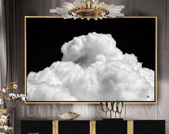 Pintura de nubes grandes - Impresión artística en blanco y negro - Lienzo minimalista para decoración de pared moderna de Julia - Hasta 80 pulgadas