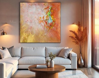 Cooper Gold Abstract Minimalist Painting - Textured Wall Art Canvas, Modern Autumn Decor -''The Sound of Sunshine''