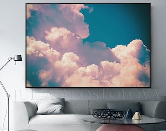 Extra Large Cloud Wall Art Painting Large Canvas for Big Wall Art Decor with Pastel Colors Pink Teal Art Abstract Clouds by Julia Apostolova