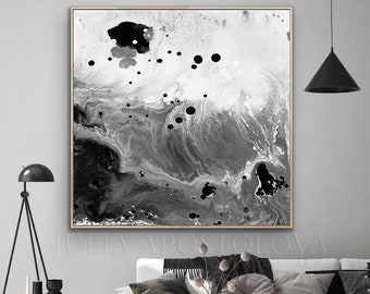 Large Abstract Art Black White Painting Textured Canvas Print for Living Room Modern Home Office Decor READY TO HANG Framed Wall Art Decor