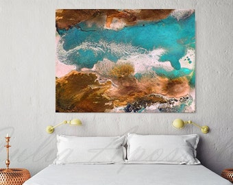 Turquoise and Copper, Watercolor Print, Abstract Painting, Canvas Art, Modern, Contemporary Wall Art by Julia Apostolova, ''Traveling Soul''