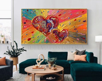 Love Hearts Abstract Art Print of Original Painting Romantic Art Valentines Day Gift, love painting of red hearts, Colorful art Gift for Her