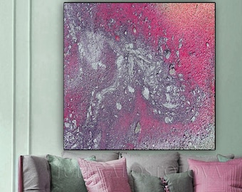Pink Silver Painting, Abstract Watercolor, Purple Gray Art, Canvas Print, Pink Abstract Art, Living Room Wall Art Decor ''Galaxy'' by Julia