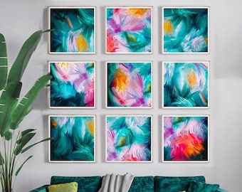 Exotic Floral Abstract Canvas Art – Framed Boho Botanical Wall Decor Set