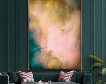 Large Abstract Art Abstract Painting Texture Canvas Art Print Emerald and Coral Painting Celestial Wall Art Earth Tone Livingroom Home Decor