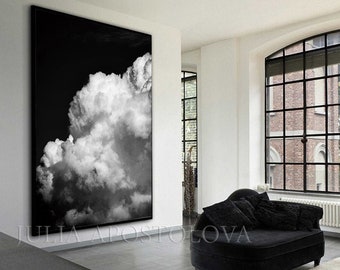 Black White Cloud Art, Abstract Painting, Canvas Print, Cloud Painting, Large Wall Art for Modern Decor, Office Art up to 80'', Gift for Men