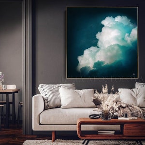 This gorgeous Fine art giclée reproduction Teal Wall Art print of Original Abstract Oil Cloud Painting on High Quality Italian Cotton Canvas, perfect for Modern Home, Office or Hotel. A sophisticated gift for Him! Signed by Artist Julia Apostolova