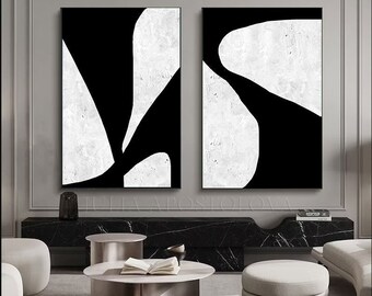 Wabi Sabi Wall Art Abstract Painting Black White Art Minimalist Wall Art Set of 2 Large Canvas Art Modern Wall Art Decor by Julia Apostolova