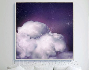 Purple Sky, Cloud Painting Canvas Art, Abstract Purple Painting, Cloud Print, Large Wall Art, Celestial Painting, Livingroom Decor, Art Gift