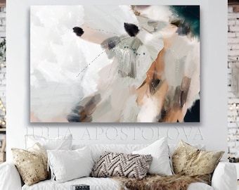 Boho Chic Abstract Wall Art, Oversized Painting in Soft Pastels, Minimalist Textured Canvas for Neutral Home Decor