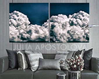 Cloud Painting Set, Navy Blue Wall Art Abstract Painting Prints on Large Canvas, Oversized Cloud Wall Art Decor ''Navy Blue Dreams' by Julia